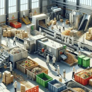 Setting up a food waste processing facility - as visualised by AI.