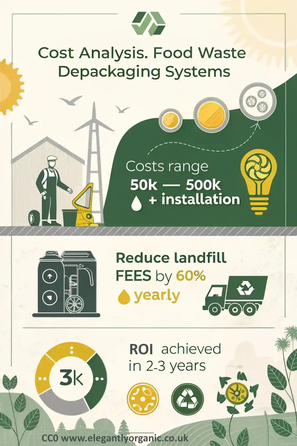 Infographic about cost analysis waste food depackaging equipment